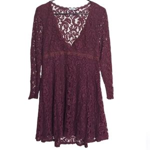Kimchi Blue Anthropologie Purple Deep V Long Sleeve Lace Mini Dress Size 6